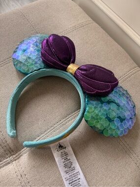 Disney Iridescent Mermaid Sequin Minnie Ears Headband - Teal & Purple